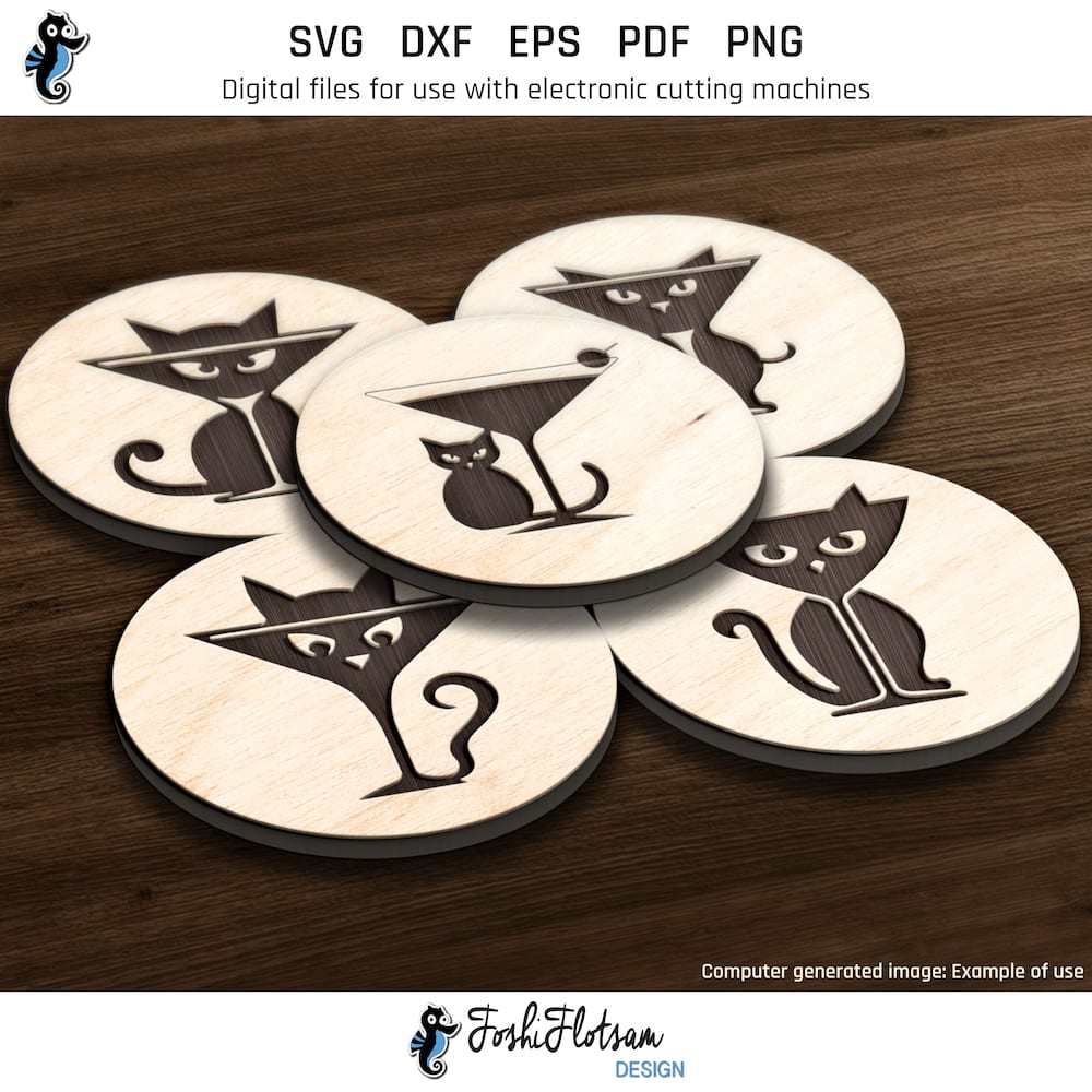 Coaster SVG - Cat & cocktail coaster SVG bundle image 4 Fourth 5 of 20 Cat & cocktail coaster SVGs included in this coaster SVG bundle.